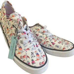 Cynthia Rowley Size 10 NWT Dog Print Canvas Sneakers White Multicolor